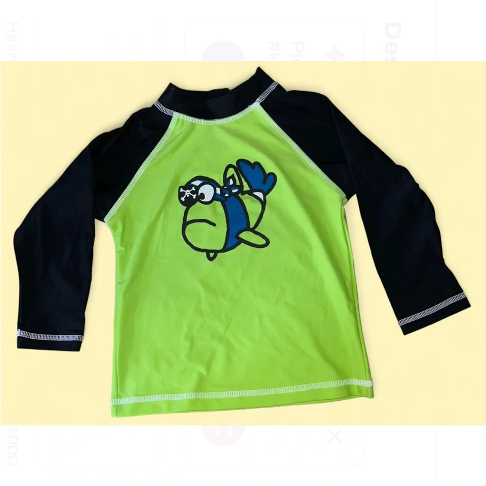 Flap Happy Kids UV 50 NWT Graphic Pirate Fish Rash Guard Swim Top Size 4